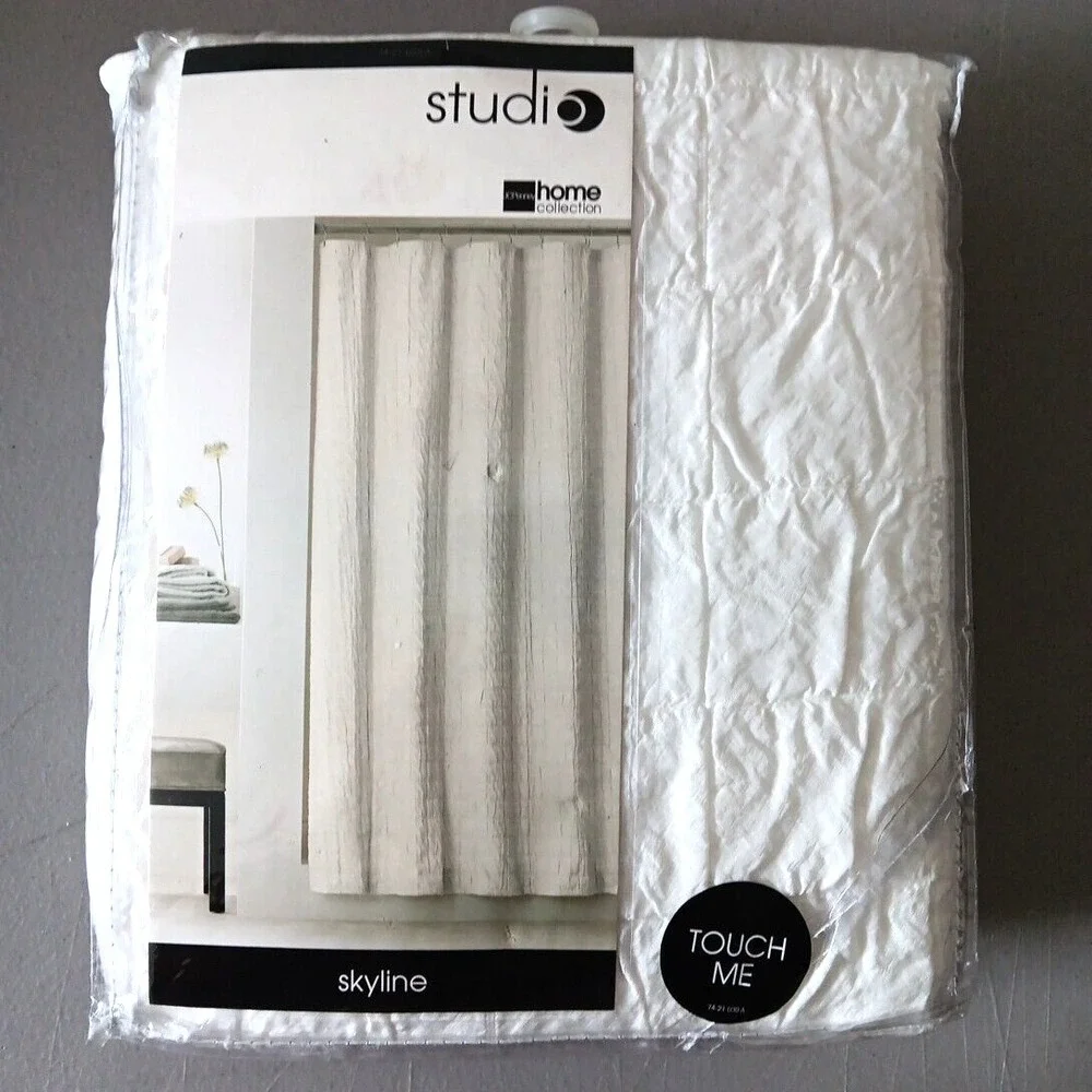 NEW JCPenney Shower Curtain Shabby Chic White Quilted Fabric Skyline Studio Chic